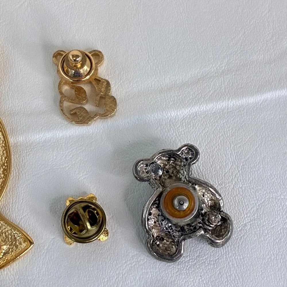 Vintage Teddy Bear Brooch Pin Lot Figural Articulated Gold Tone - Picture 10 of 12